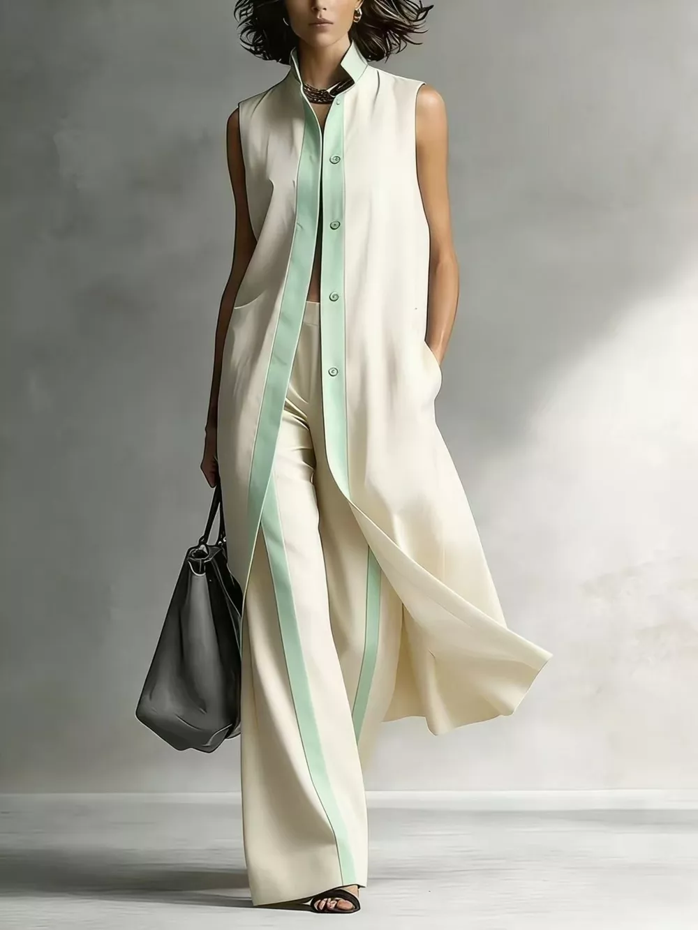 Full Size Sleeveless Longline Vest and Wide‑Leg Pants Set Plus Size, image 3