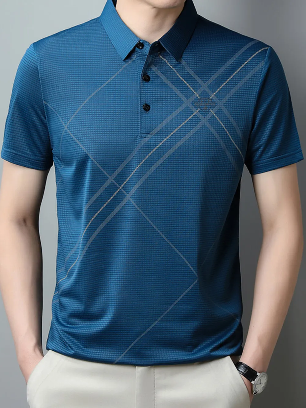 Men's Plus Size Geometric Pattern Quick-Dry Polo, image 4