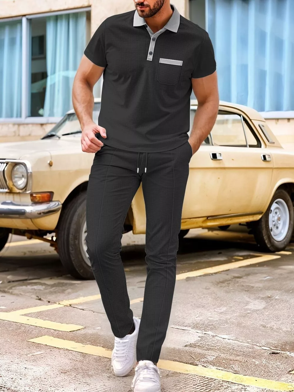 Men's Full Size Short Sleeve Polo and Pants Set Plus Size, image 4