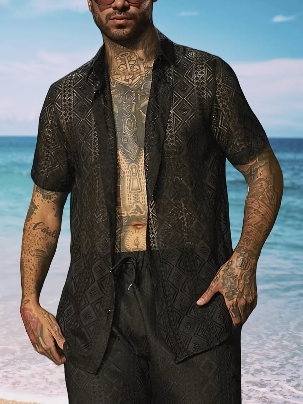 Men's Full Size Geometric Pattern Short Sleeve Shirt Plus Size