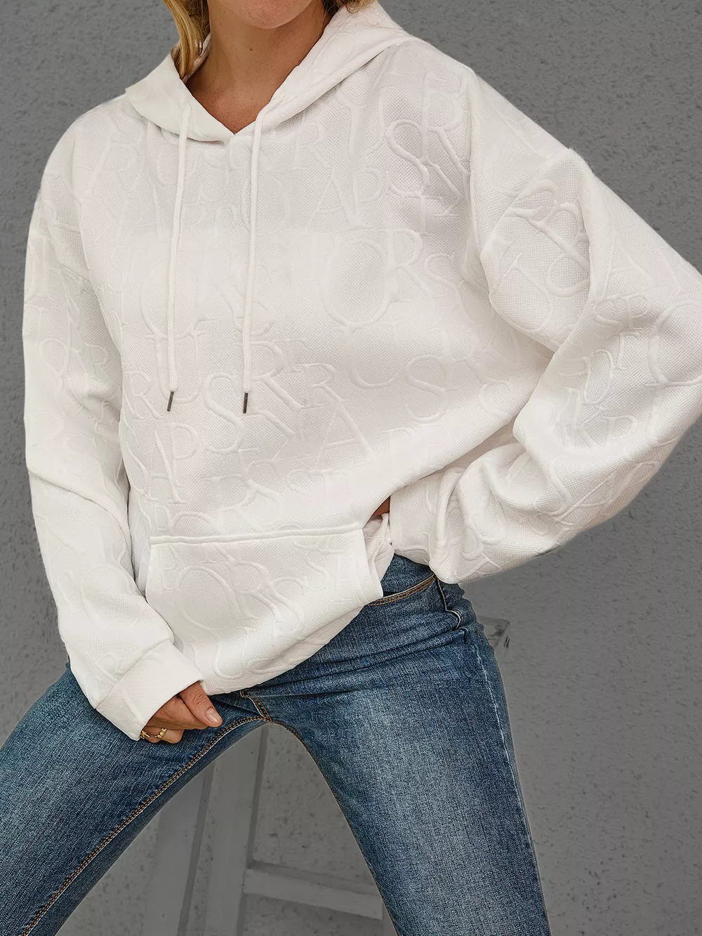 Full Size Embossed Lettering Casual Hoodie Plus Size, image 5