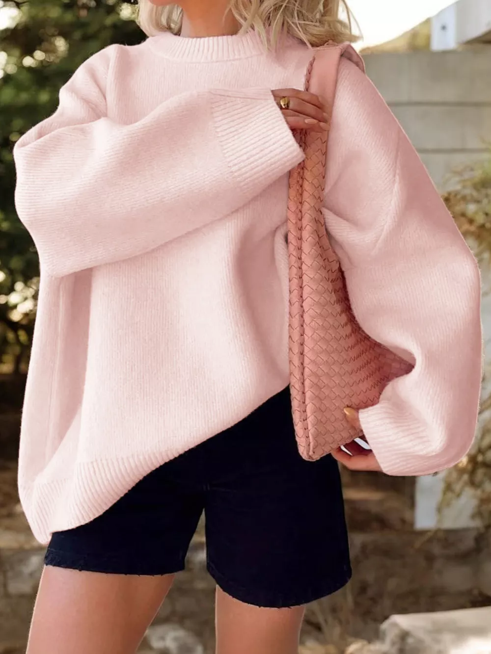 Ribbed Round Neck Dropped Shoulder Sweater, image 11