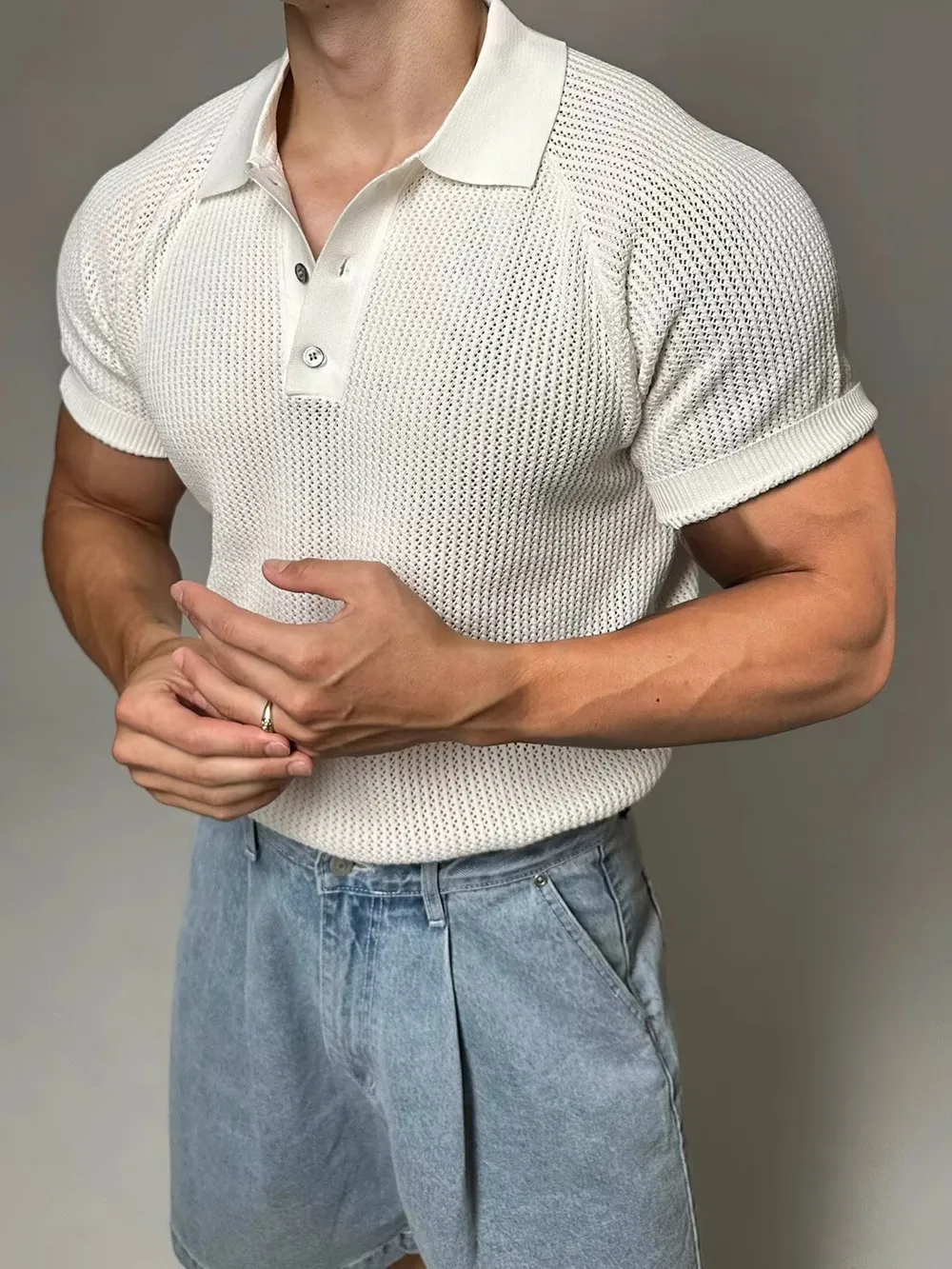 Men's Full Size Textured Knit Short Sleeve Polo Plus Size, image 8