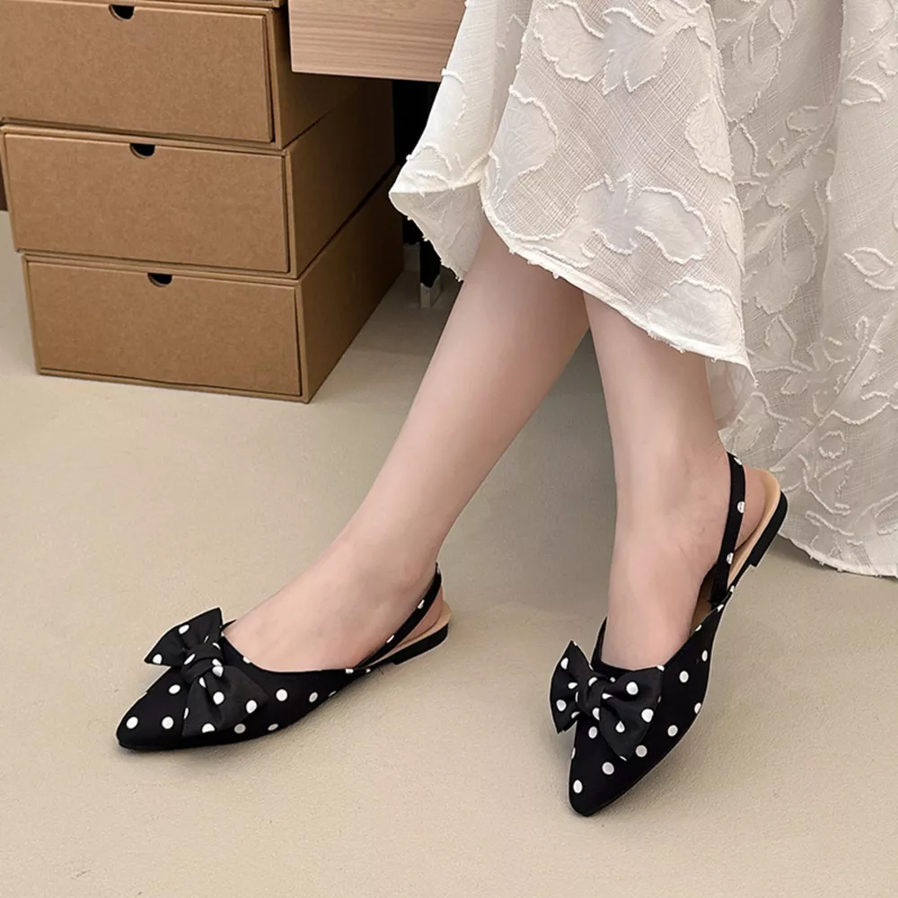 Bow-Decorated Pointed-Toe Slingback Sandals, image 4