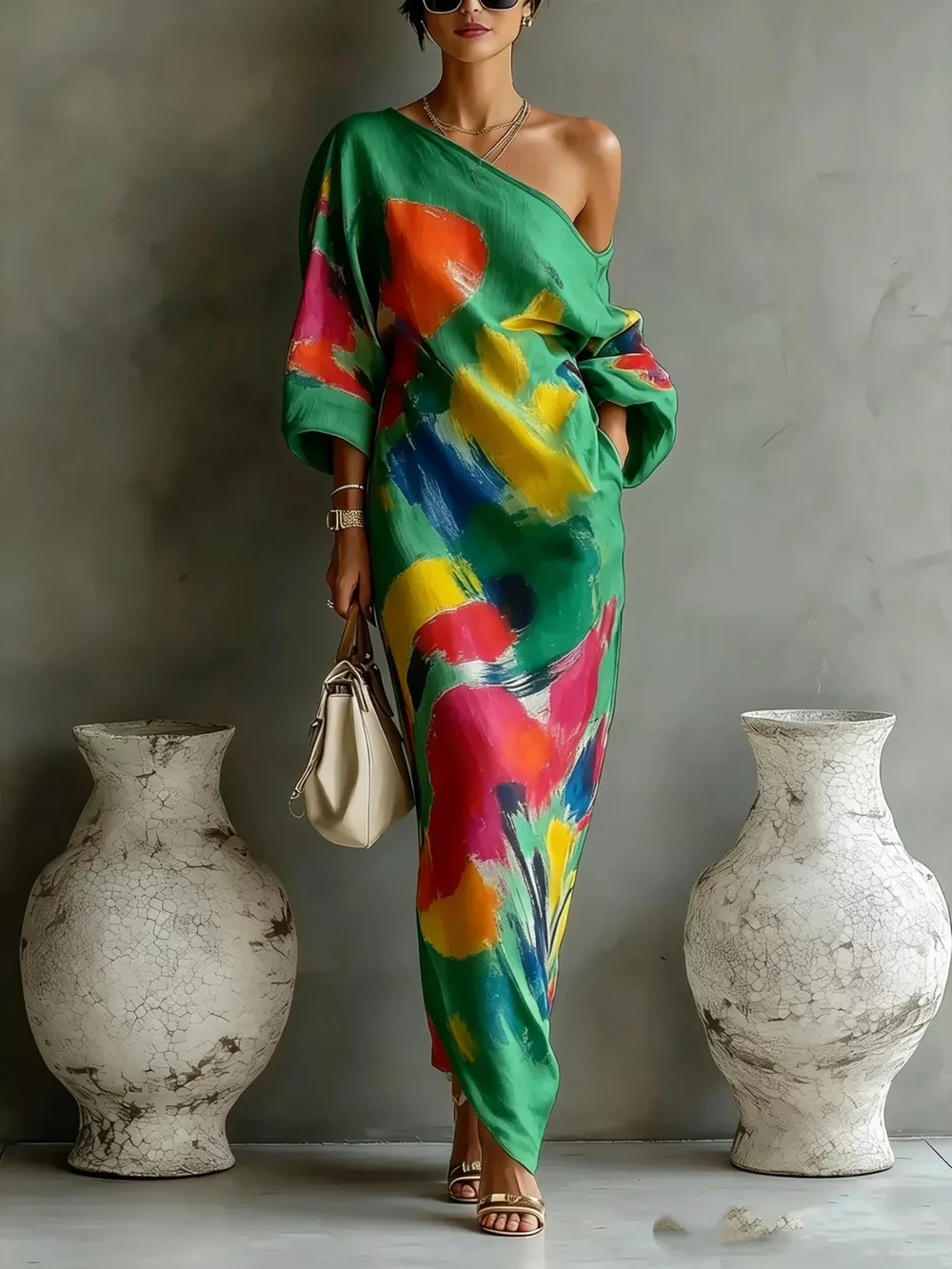 Full Size One-Shoulder Abstract Print Loose Fit Maxi Dress Plus Size, image 9