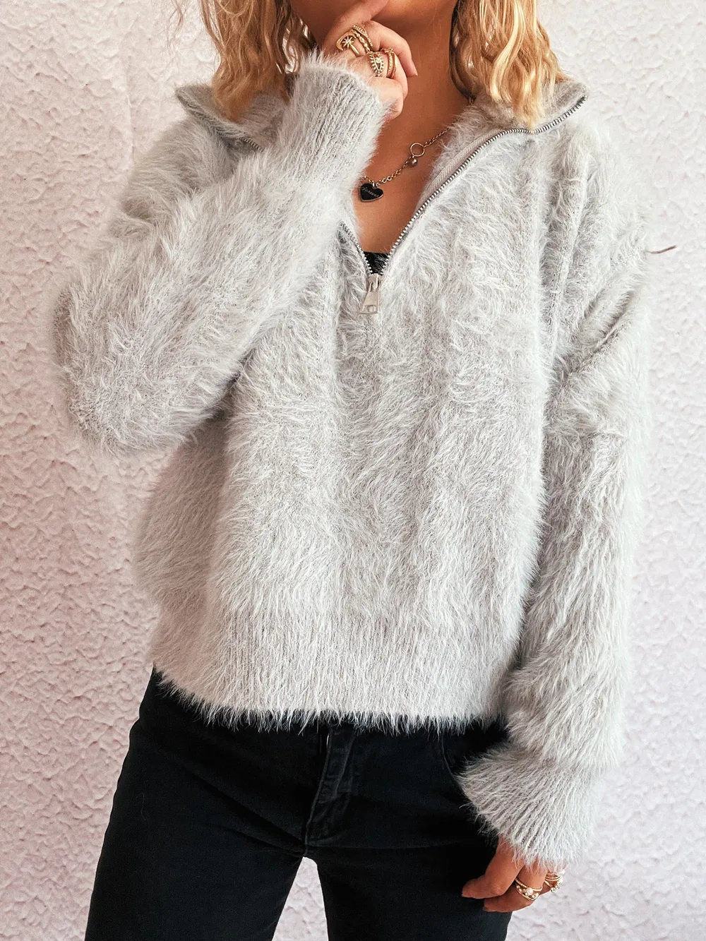 Cozy Fuzzy Half-Zip Sweater, image 3