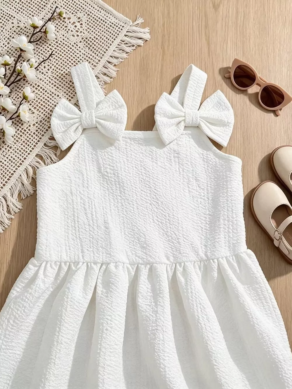 Children's Bowknot Decor Ruffle Hem Sleeveless Dress, image 8