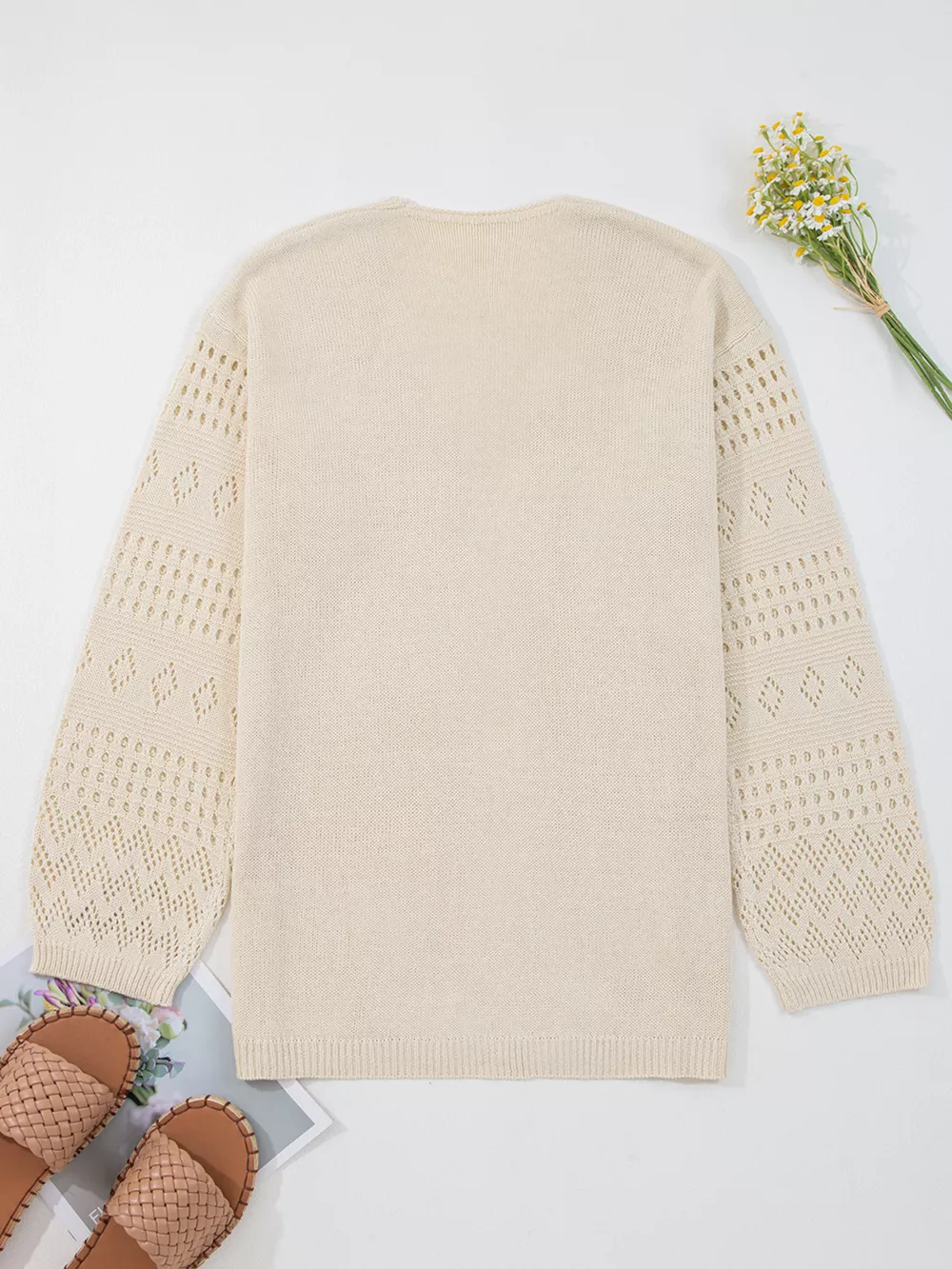 Hollowed Knit Open Front Cardigan, image 9