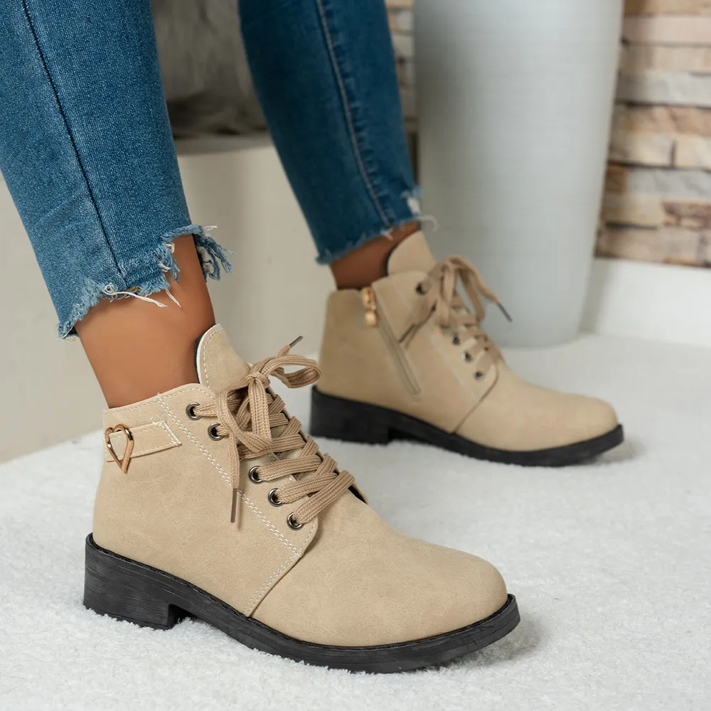 Lace-Up Ankle Boots with Heart Charm Detail, image 7