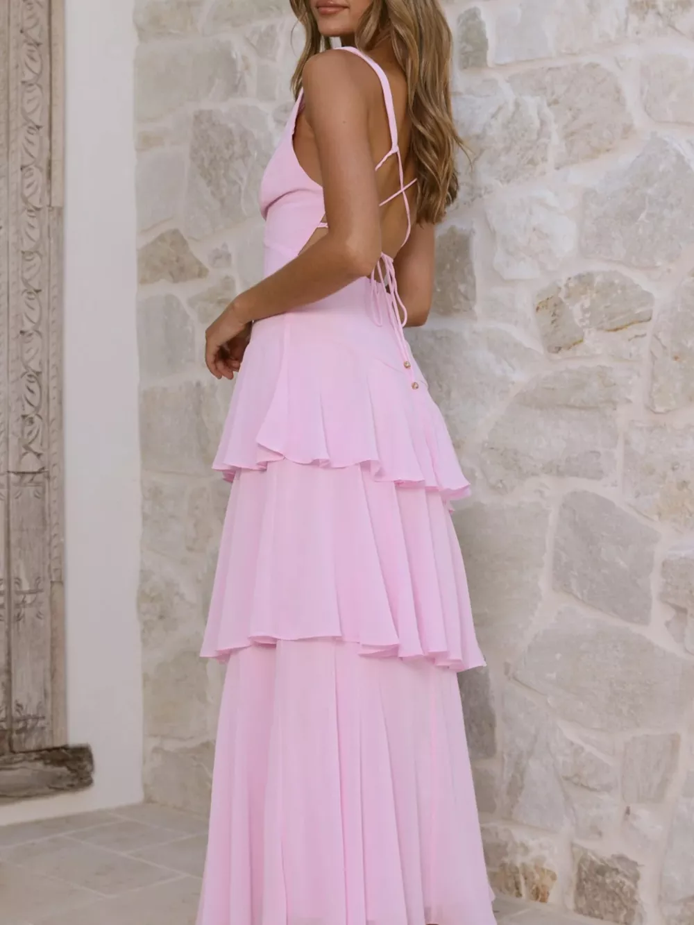 Sleeveless Ruffled Layered Backless Maxi Dress, image 34