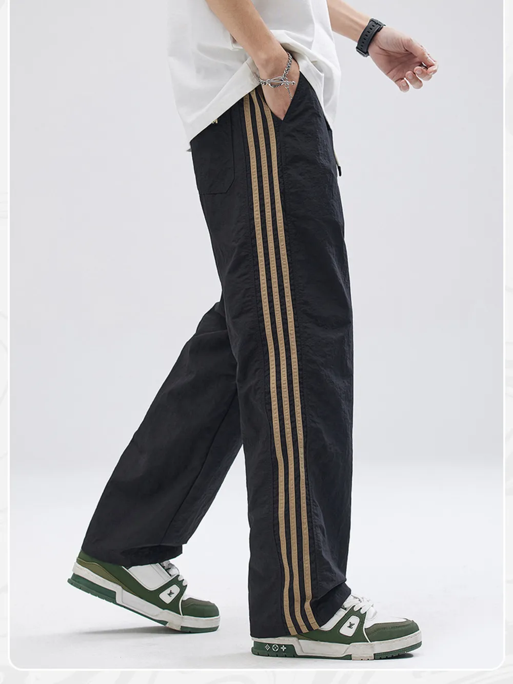 Men's Full Size Drawstring Wide Leg Pants with Side Striped Plus Size, image 7