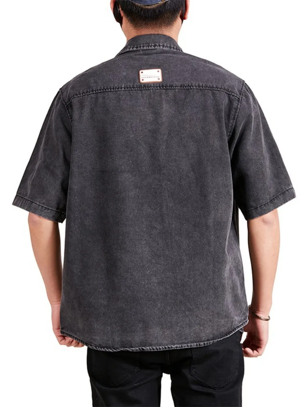 Men's Plus Size Button Up Half Sleeve Denim Shirt, image 6