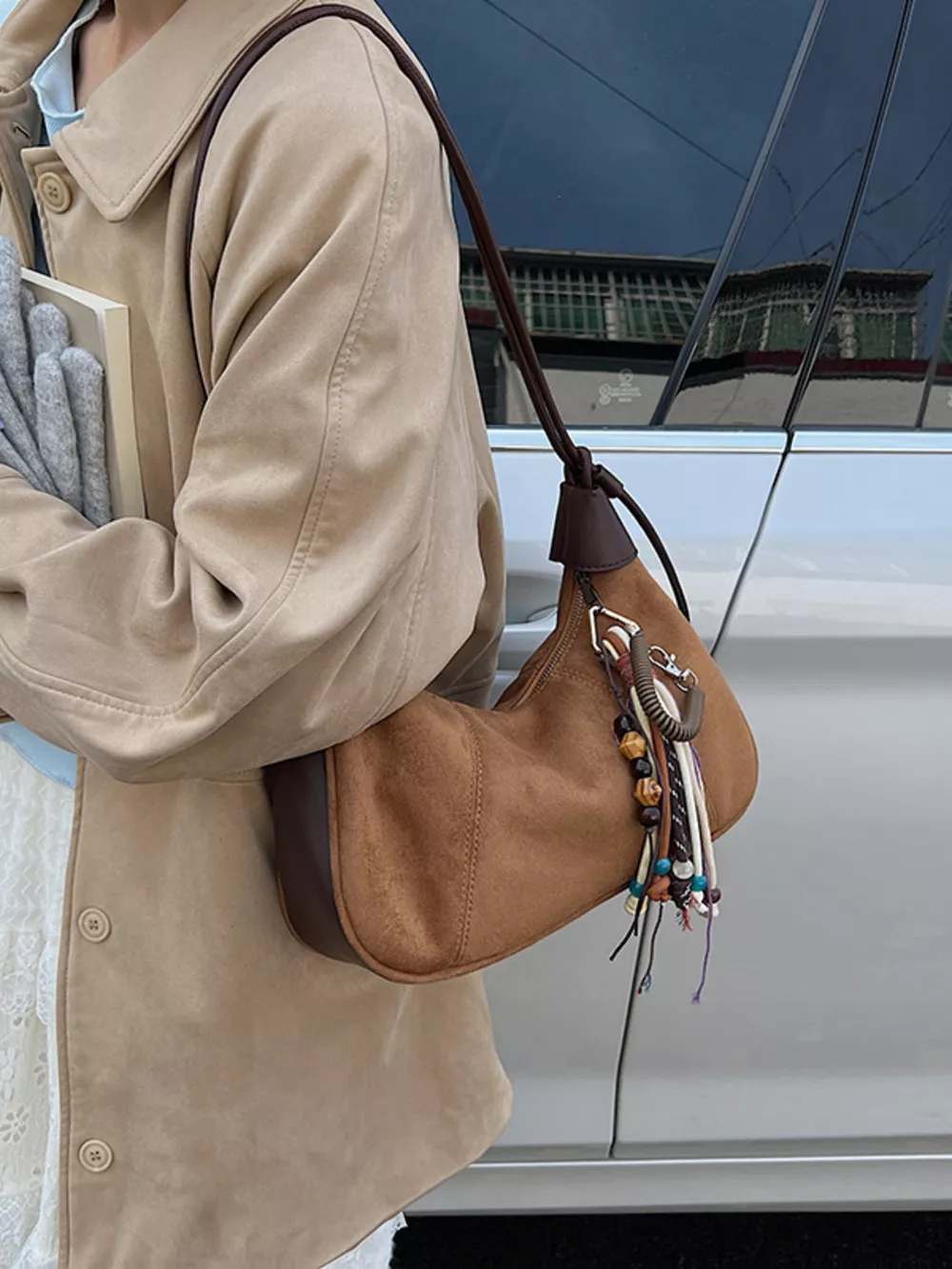 Vintage Suede Tassel Shoulder Bag, image 6