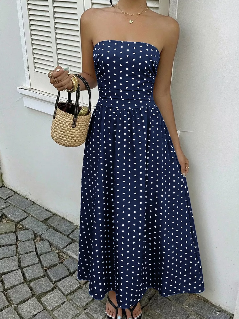 Polka Dot Tube A-Line Dress, image 17