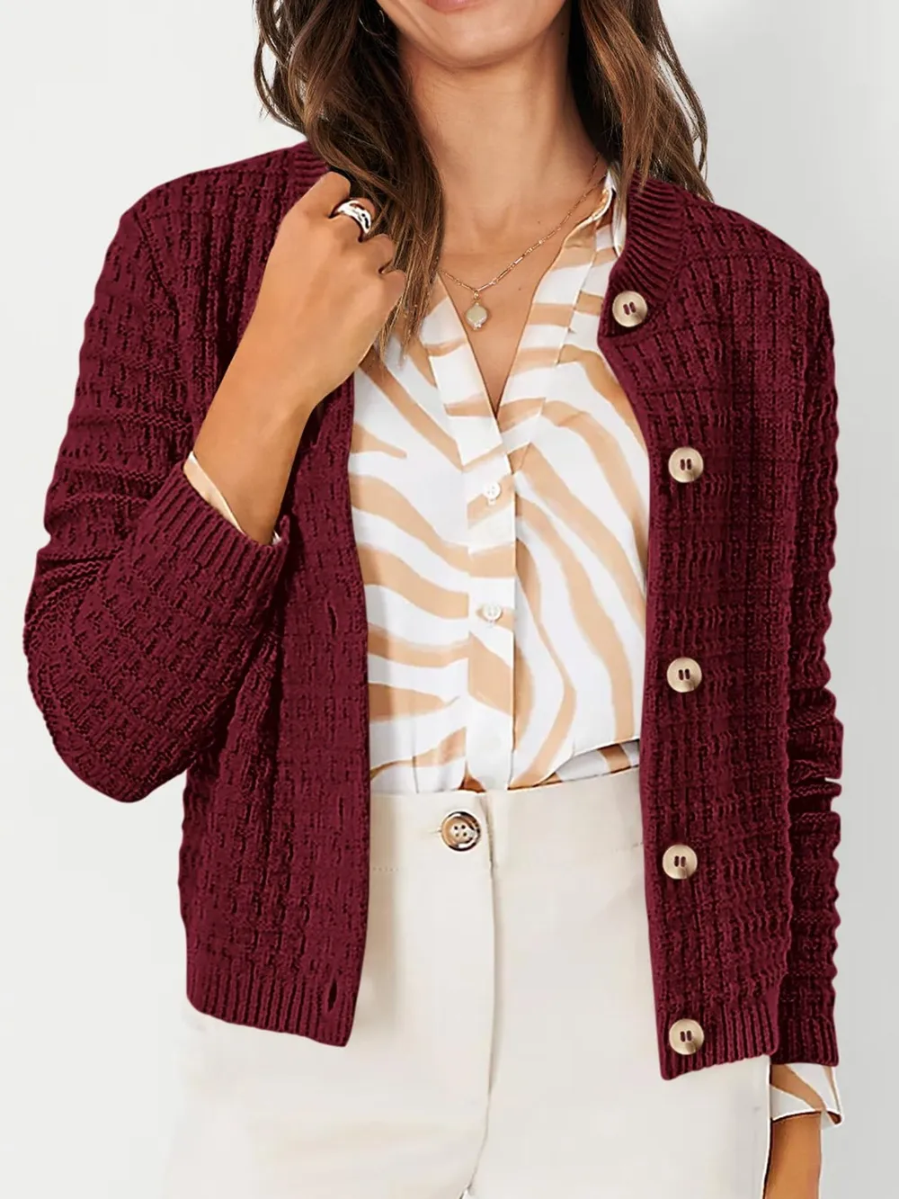 Textured Knit Button-Front Cardigan, image 19