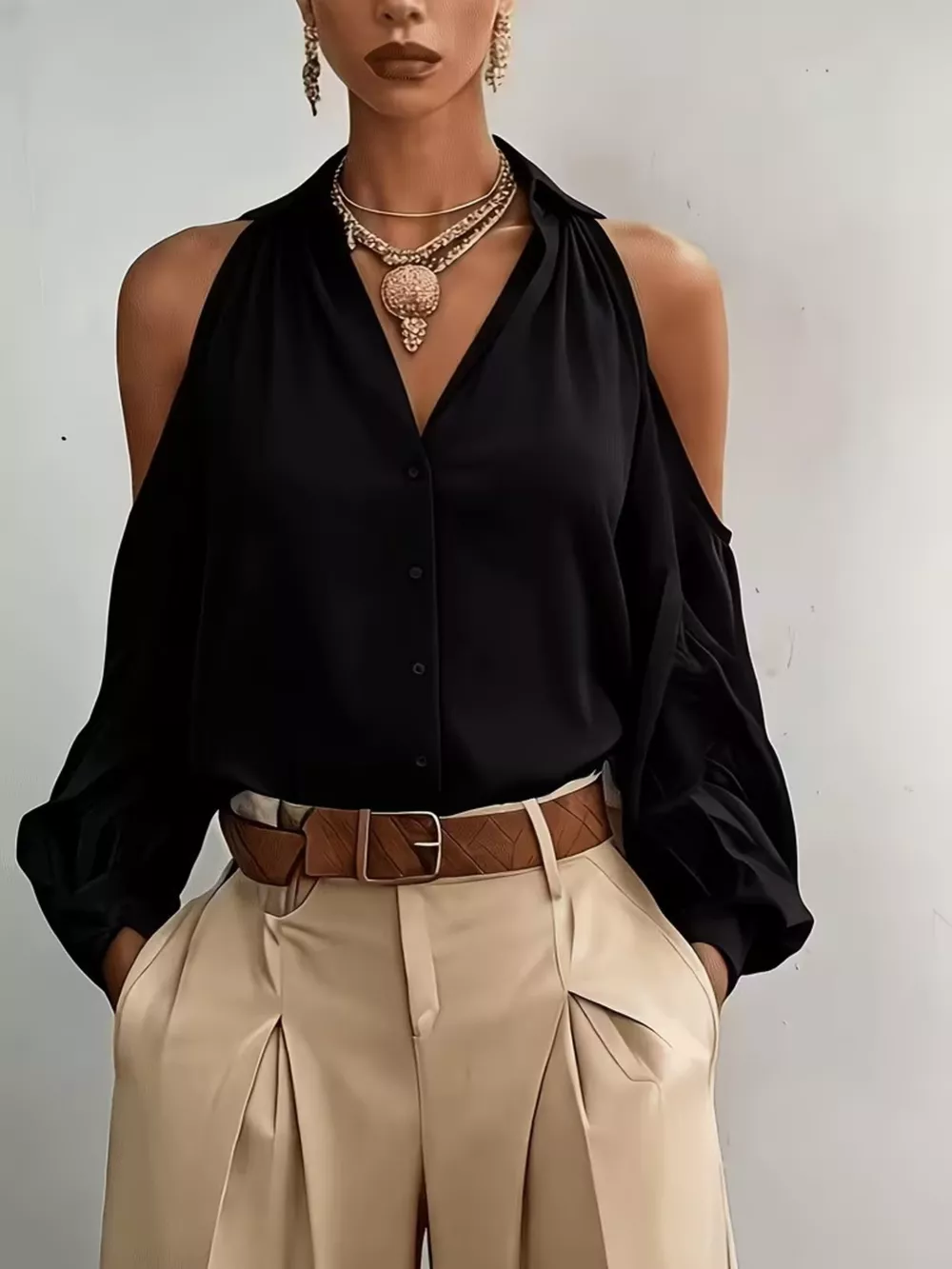 Cold-Shoulder Button-Down Shirt