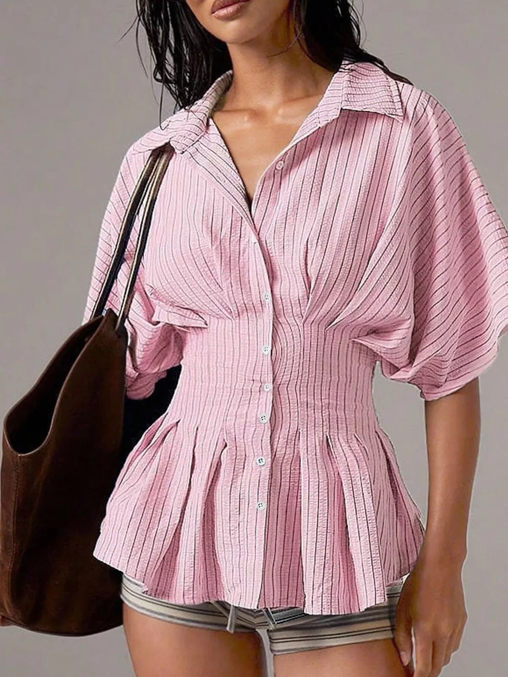Striped Cinched Waist Shirt, image 13