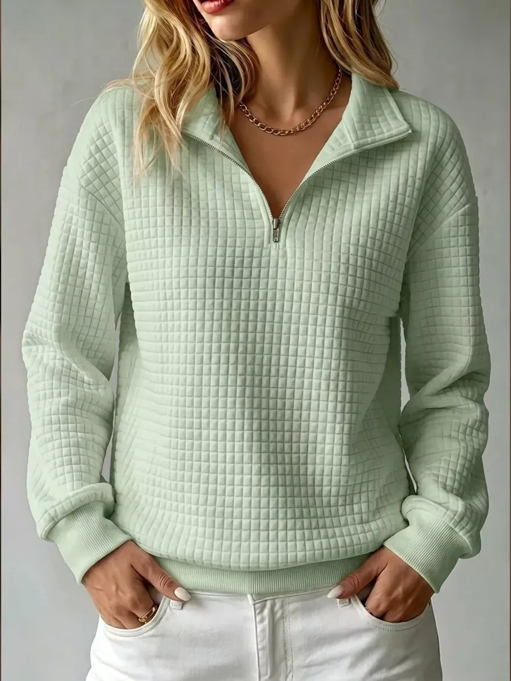 Waffle Knit Quarter-Zip Sweatshirt, image 10