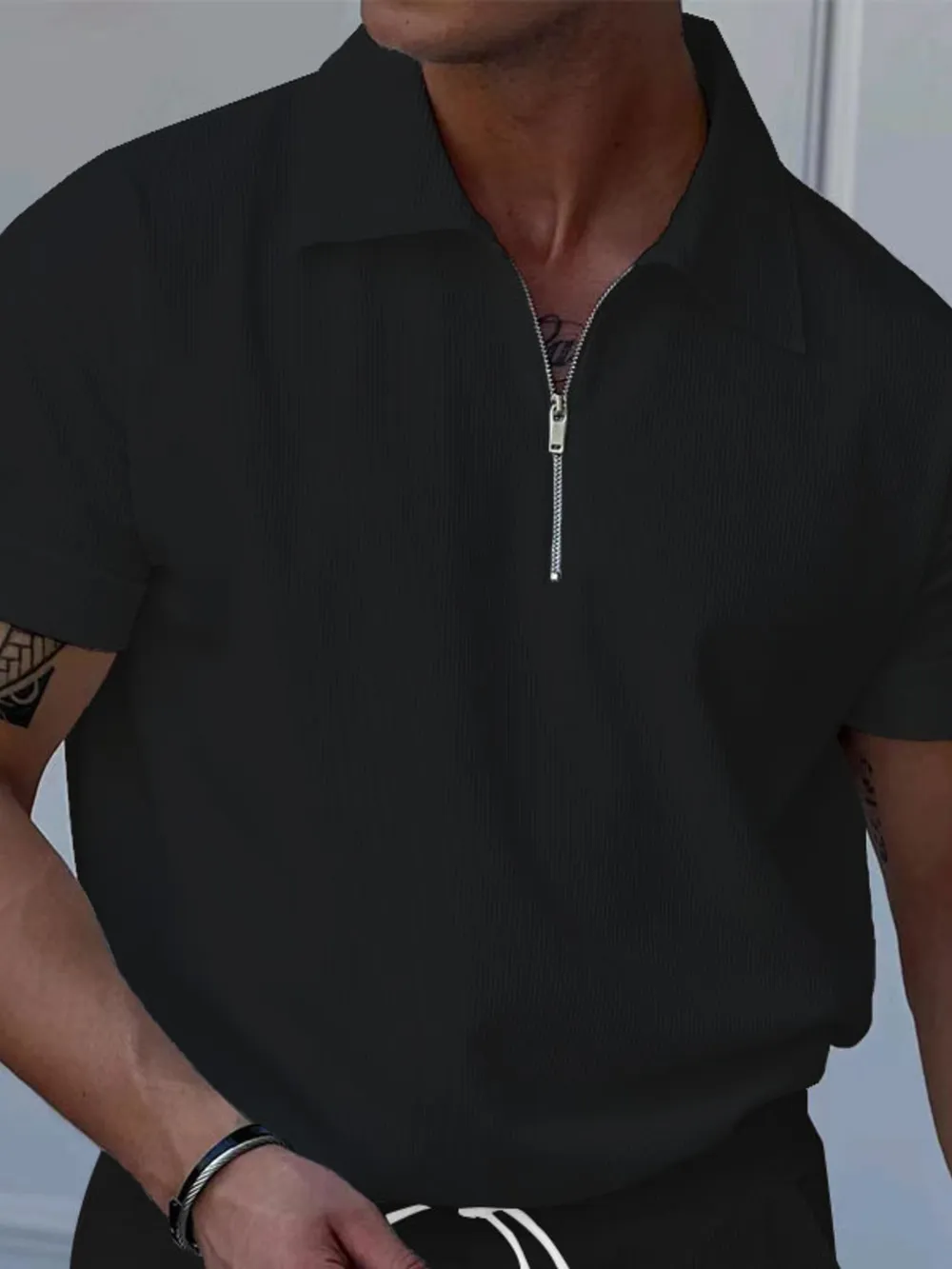 Men's Full Size Quarter Zip Short Sleeve Polo Plus Size
