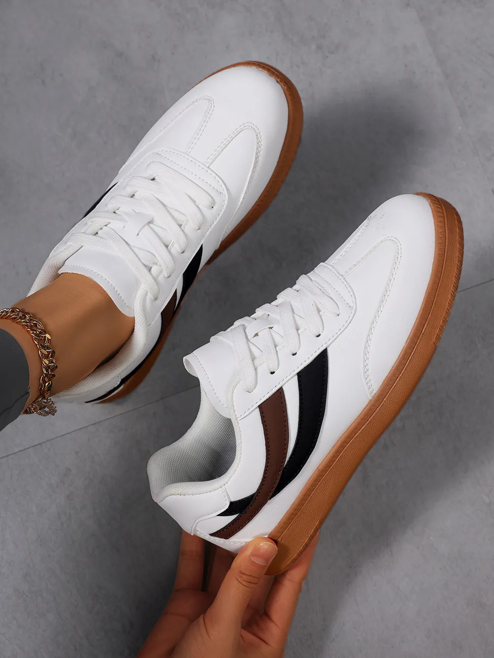 Lace Up Flat Sneakers with Stripe Accent, image 10