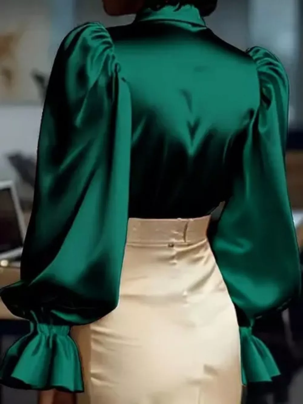 Satin Button Up Flounce Sleeve Shirt, image 10