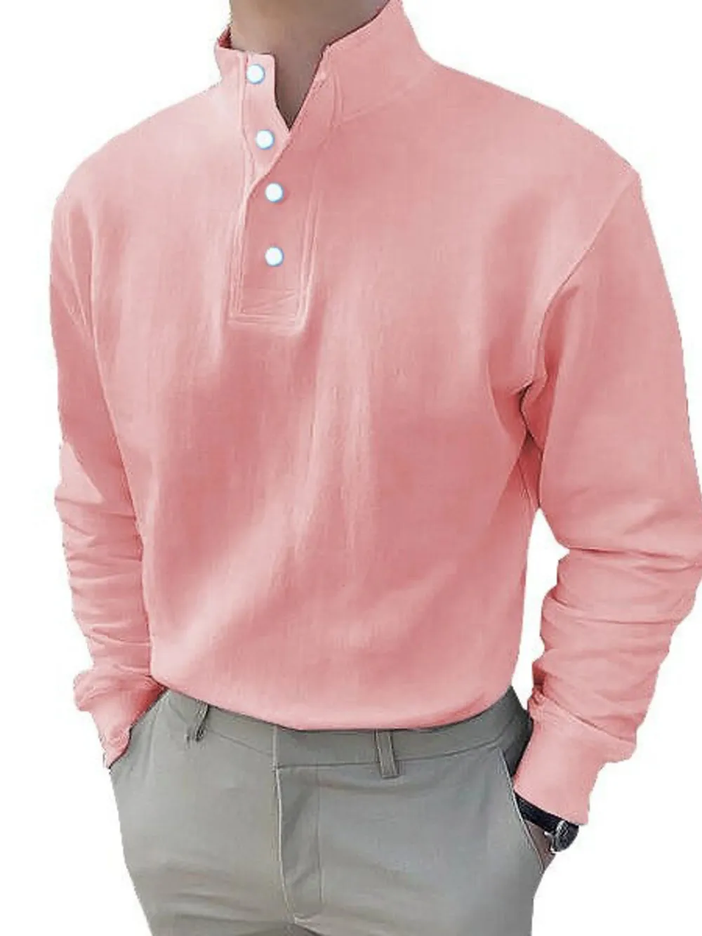 Men's Full Size Button Detail Long Sleeve Blouse Plus Size, image 2