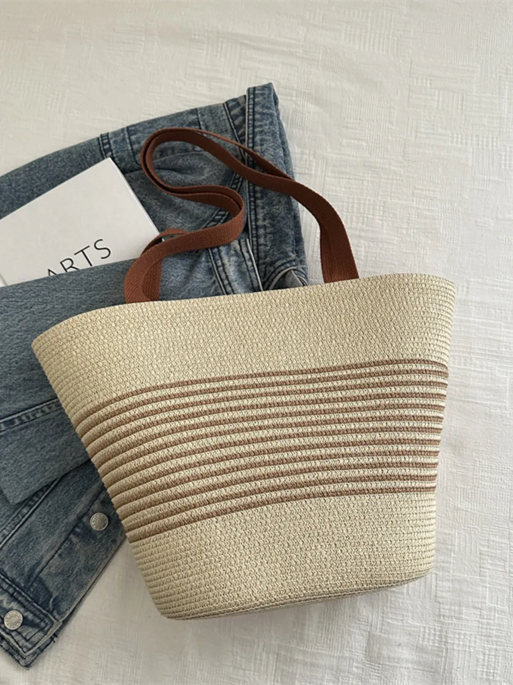 Striped Woven Tote Bag, image 8