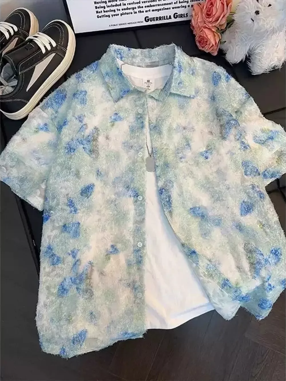 Men's Abstract Floral Print Textured Shirt