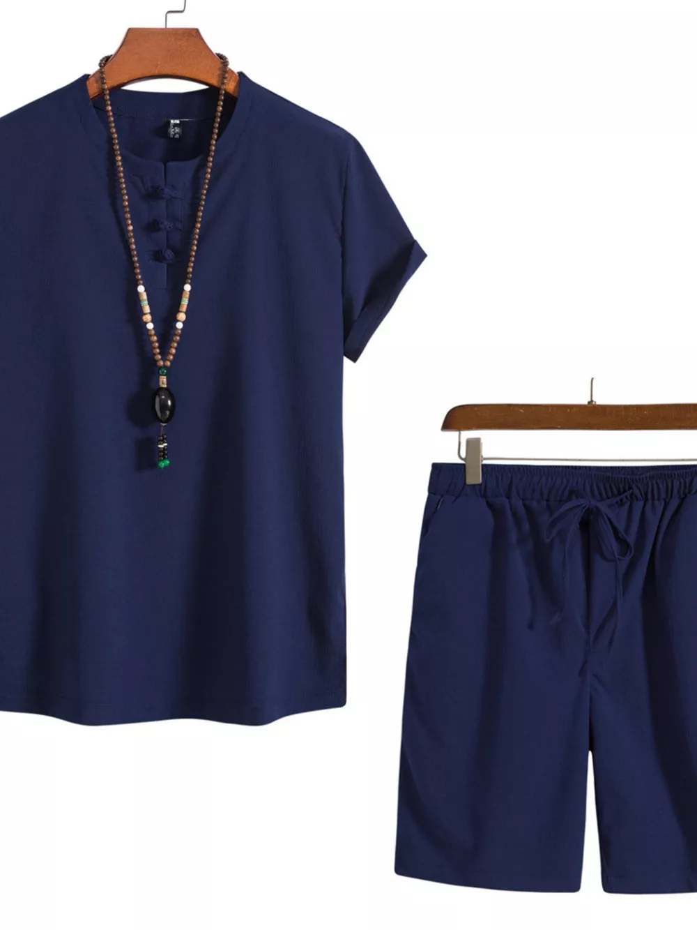 Men's Plus Size Mandarin Collar Short Sleeve Shirt and Shorts Set, image 6