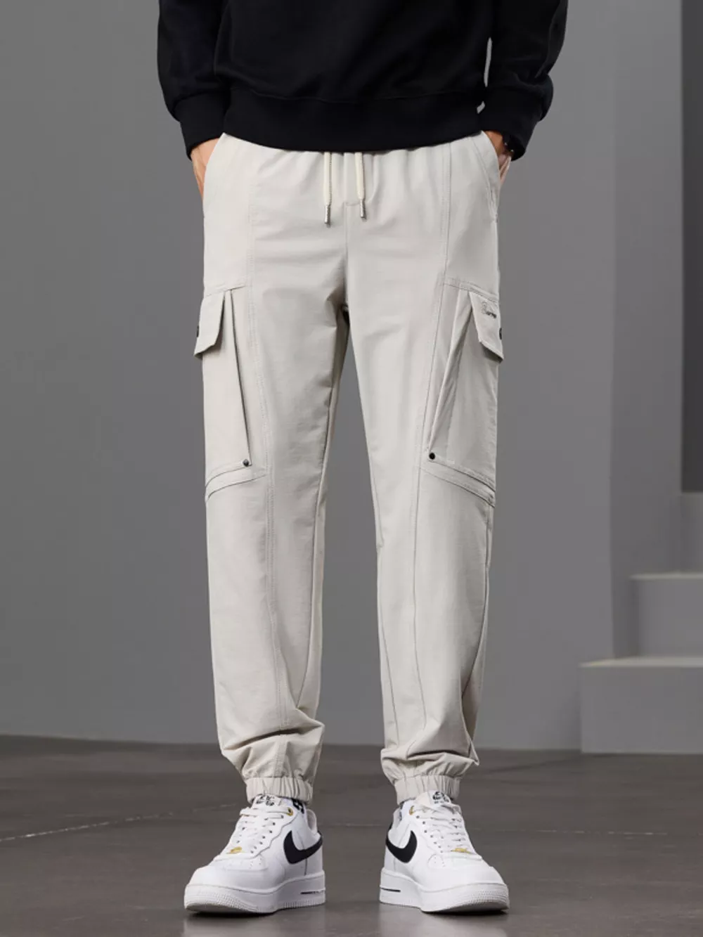 Men's Casual Cargo Pants with Drawstring Waist, image 9