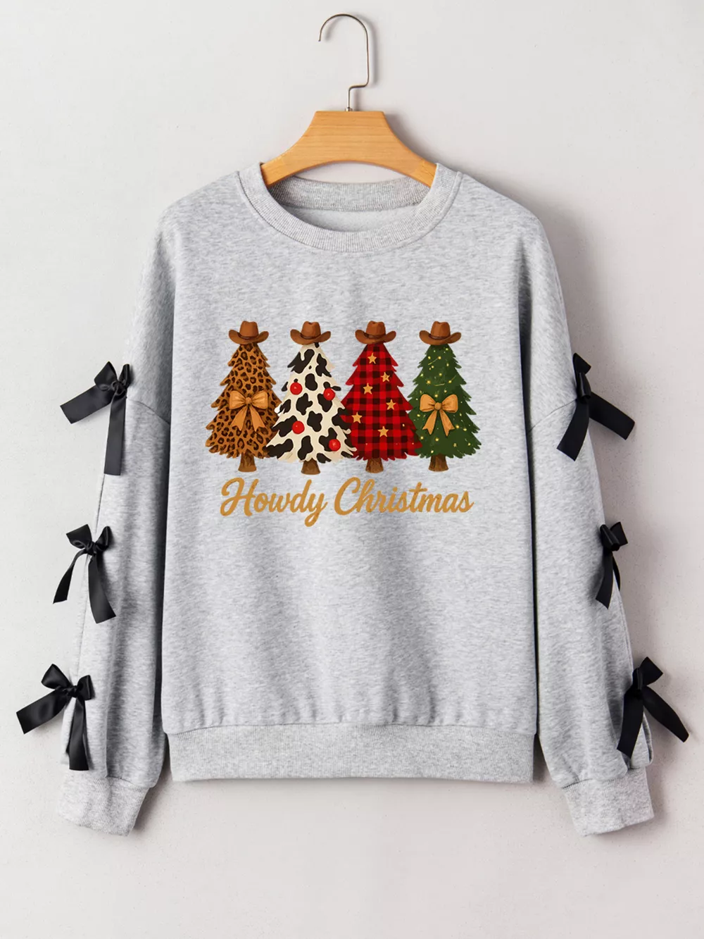 Howdy Christmas 4 Trees Ribbon Bow Decor Sweatshirt, image 5