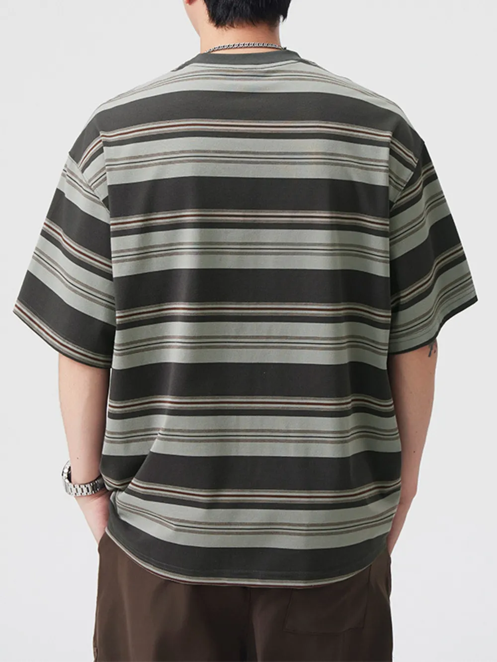 Men's Plus Size Striped Crew Neck Casual T-Shirt, image 4