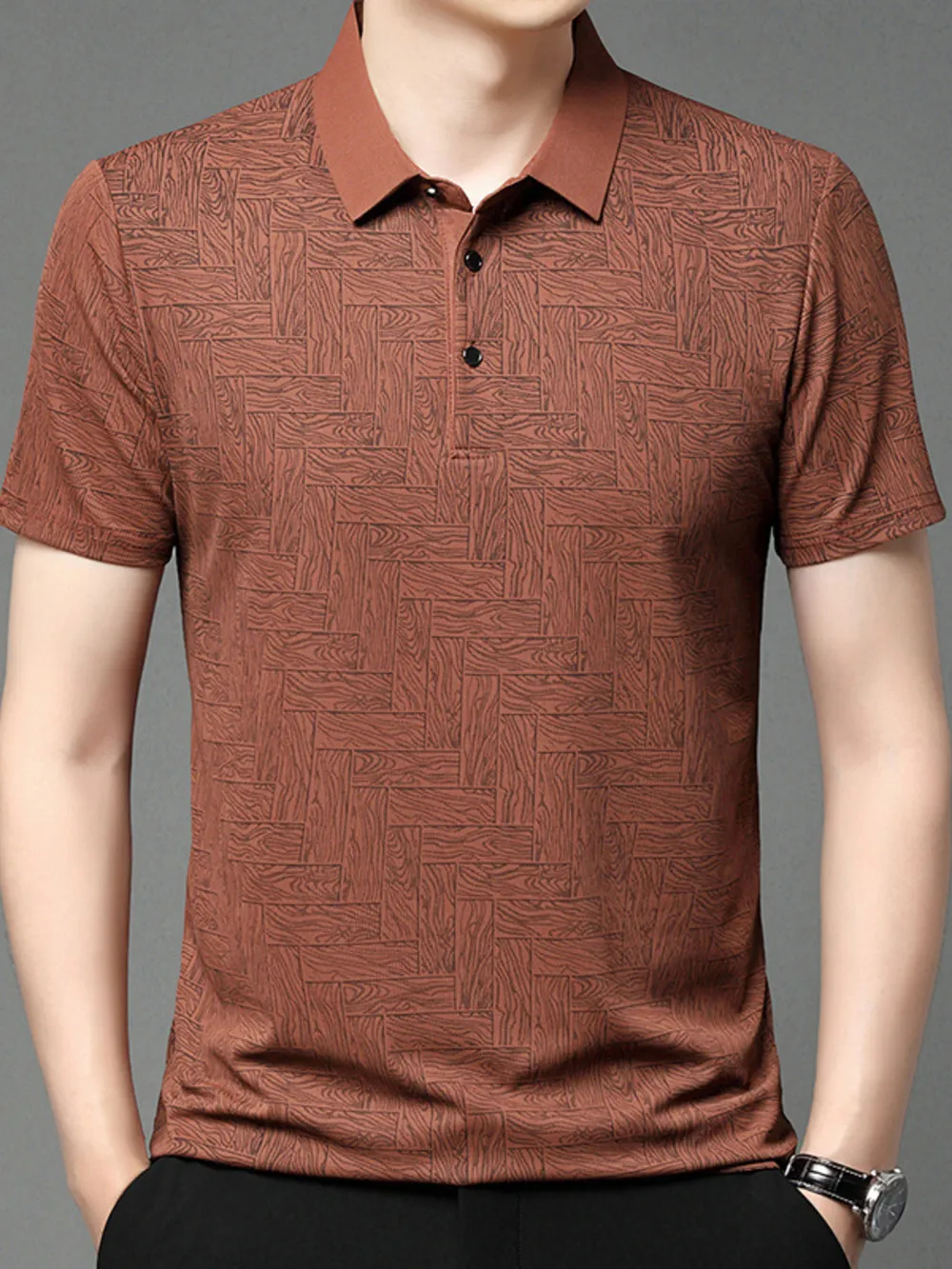 Men's Plus Size Geometric Pattern Short Sleeve Polo, image 5