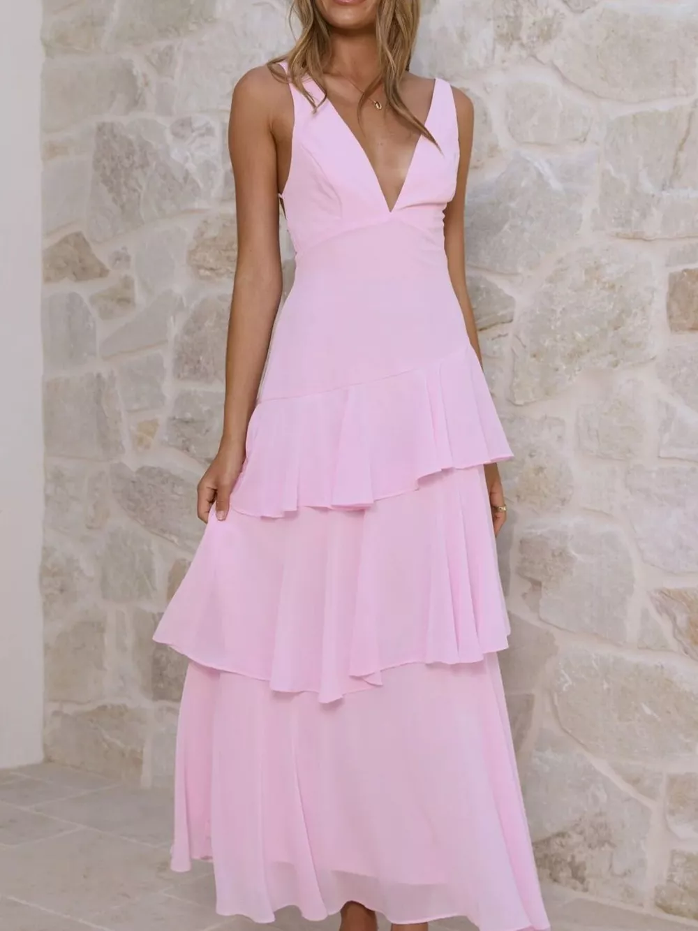 Sleeveless Ruffled Layered Backless Maxi Dress, image 35