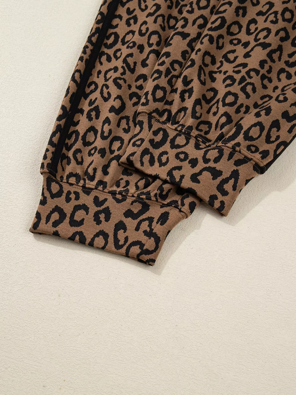 Striped Trim Leopard Long Sleeve Top Drawstring Pant Set, image 15