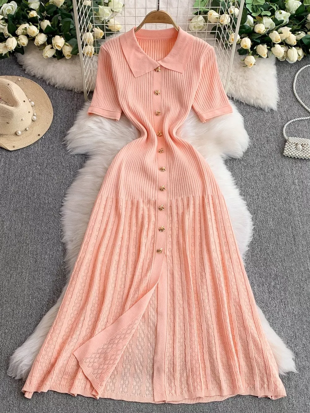 Button Front Ribbed Knit Midi Dress, image 15