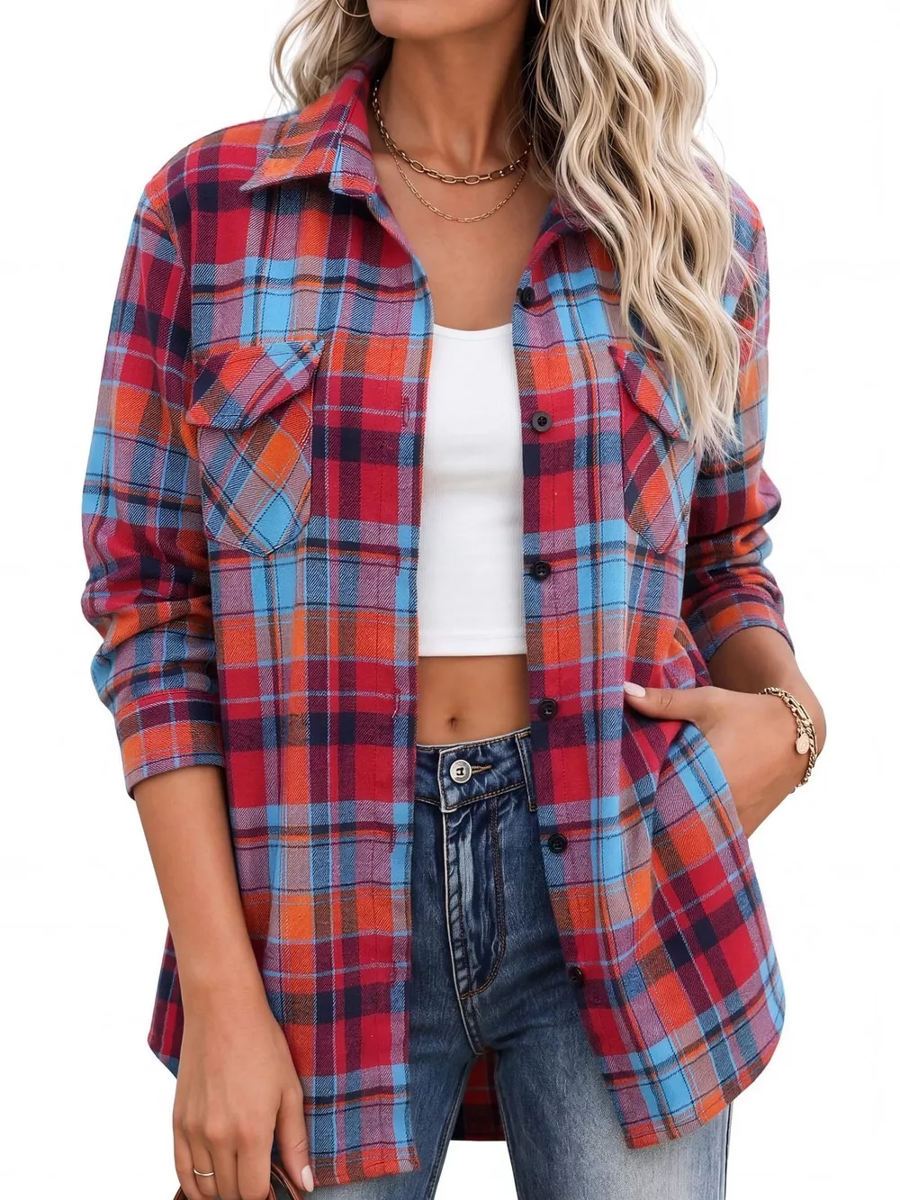 Casual Plaid Button-Down Shirt, image 2