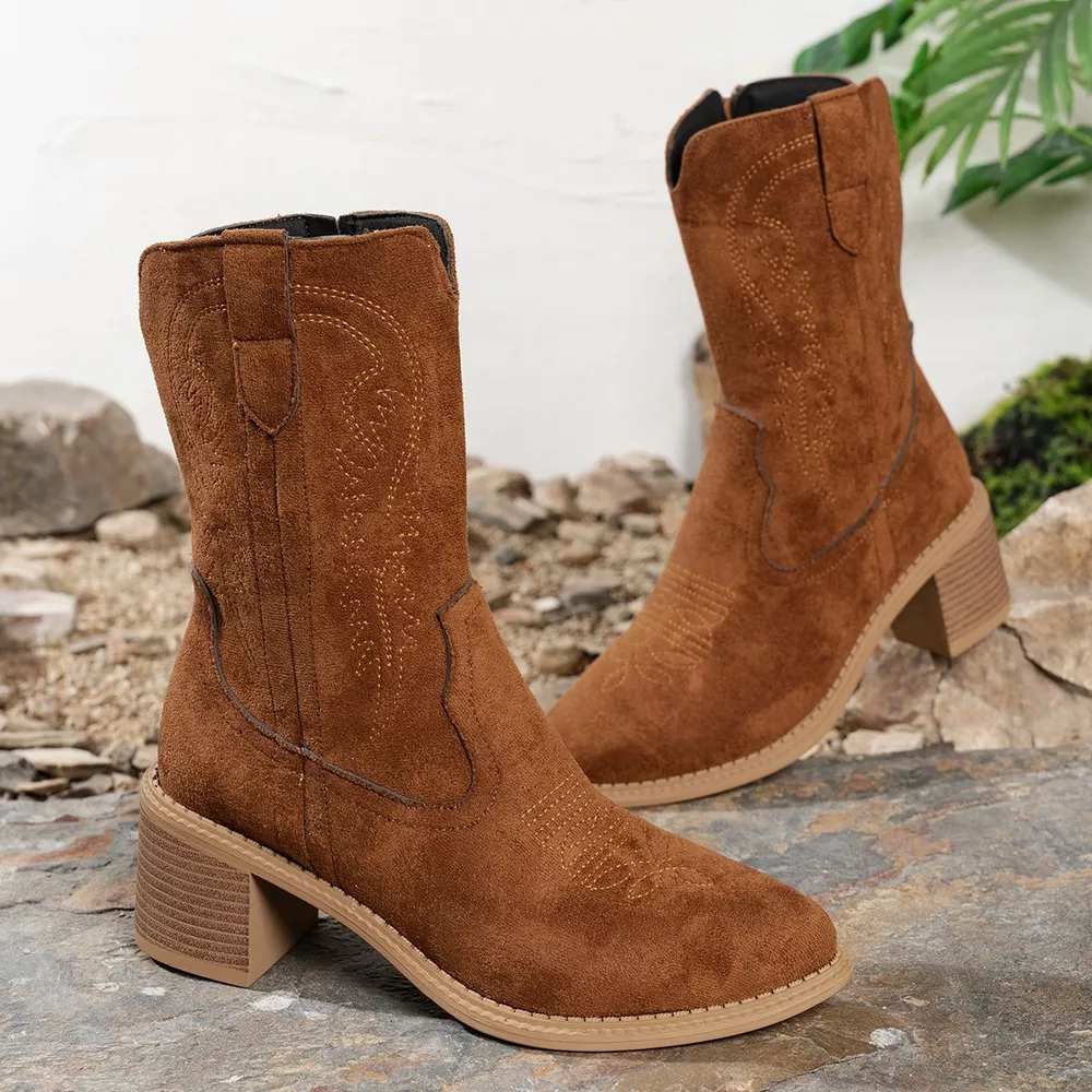Suede Block Heel Western Boots, image 4