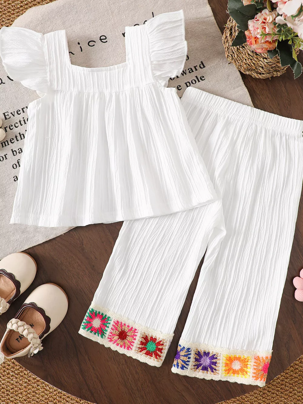 Children's Crochet Trimmed Top and Pants Set, image 8