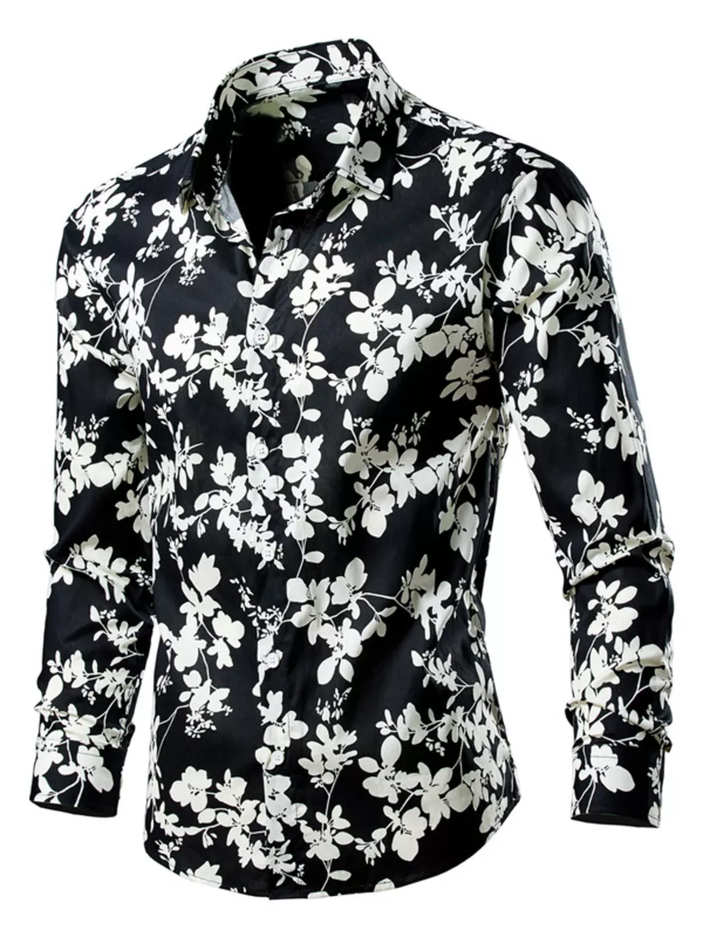 Men's Plus Size Tropical Leaf Print Button-Down Shirt, image 8