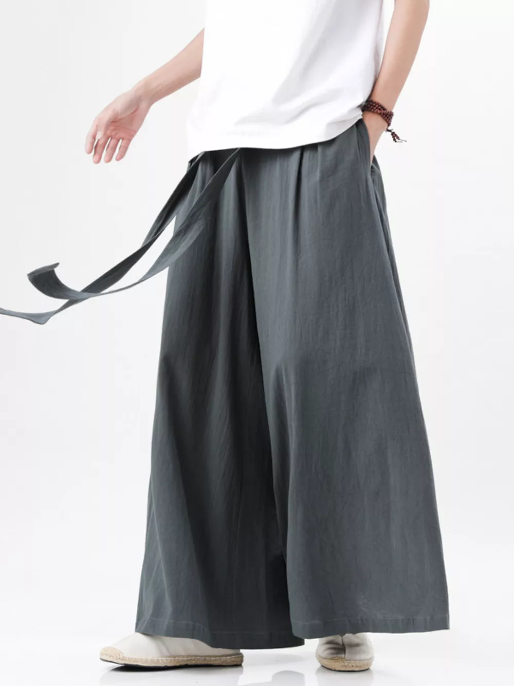 Men's Plus Size Wide Leg Pants with Tie Waist, image 2