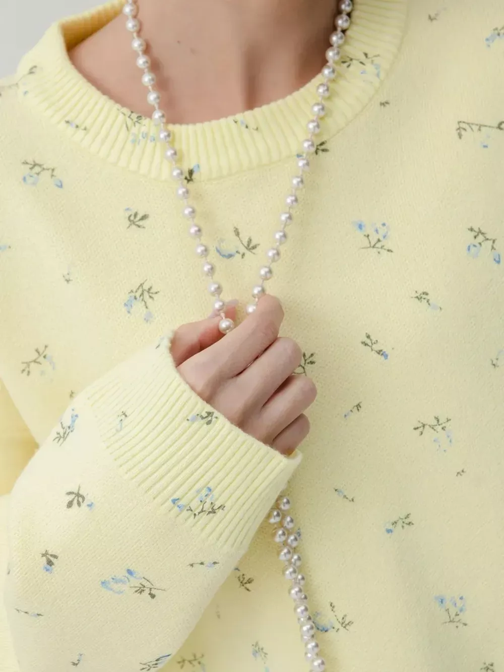 Ribbed Hem Floral Long Sleeve Sweater, image 9