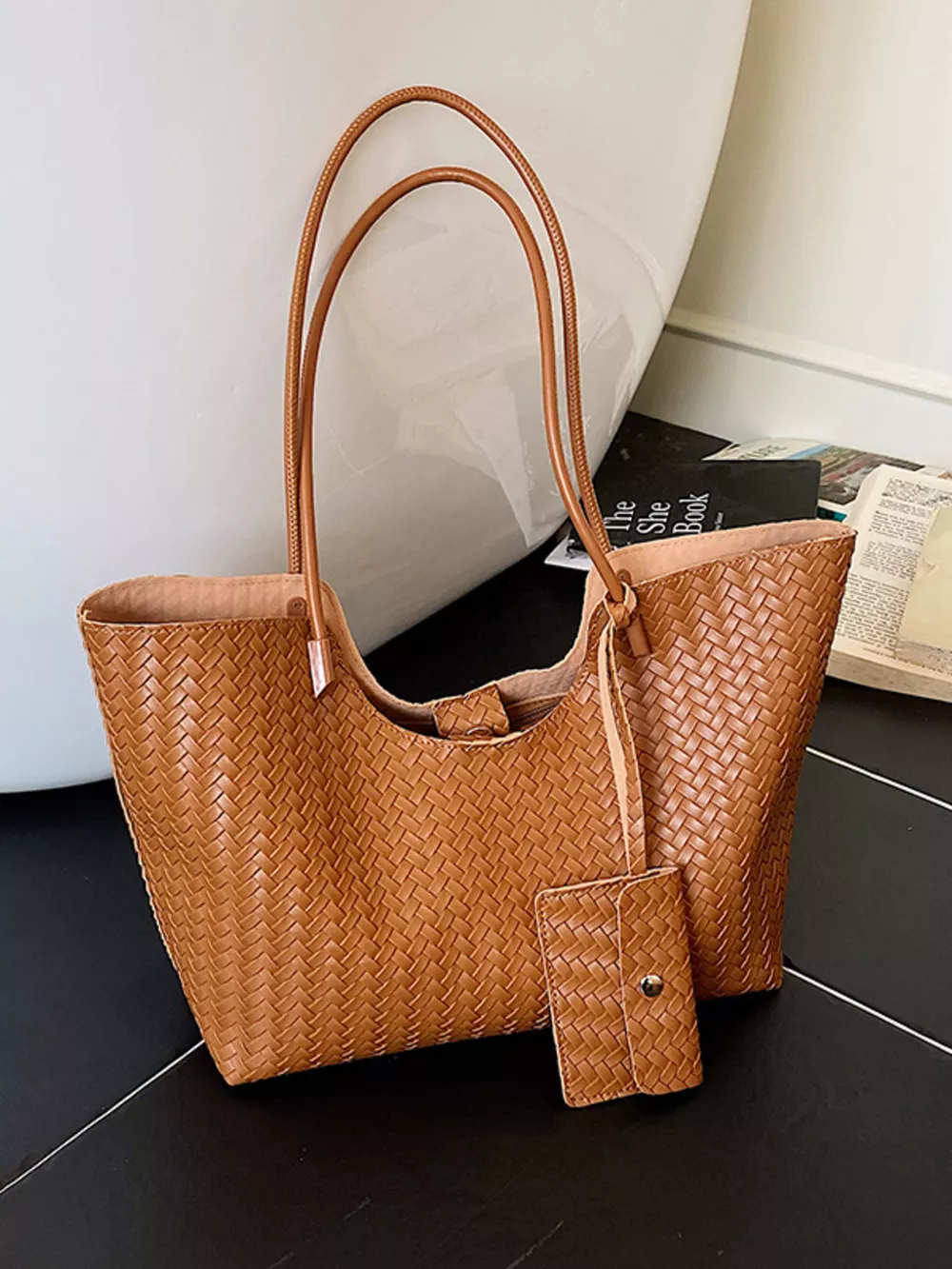 Woven Texture Large Capacity Tote Bag, image 6
