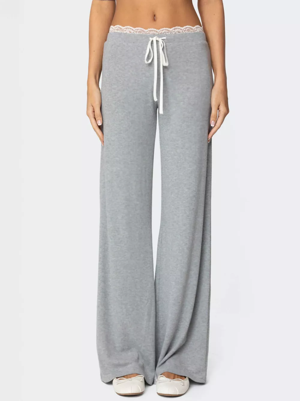 Lace Trim Wide Leg Pants, image 2