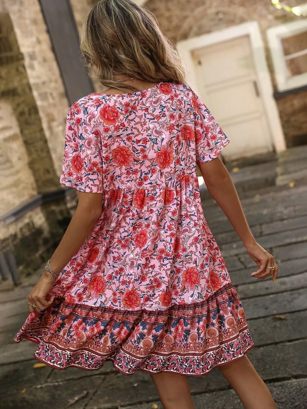 Floral Print Tie-Neck Ruffle Hem Mini Dress, image 7