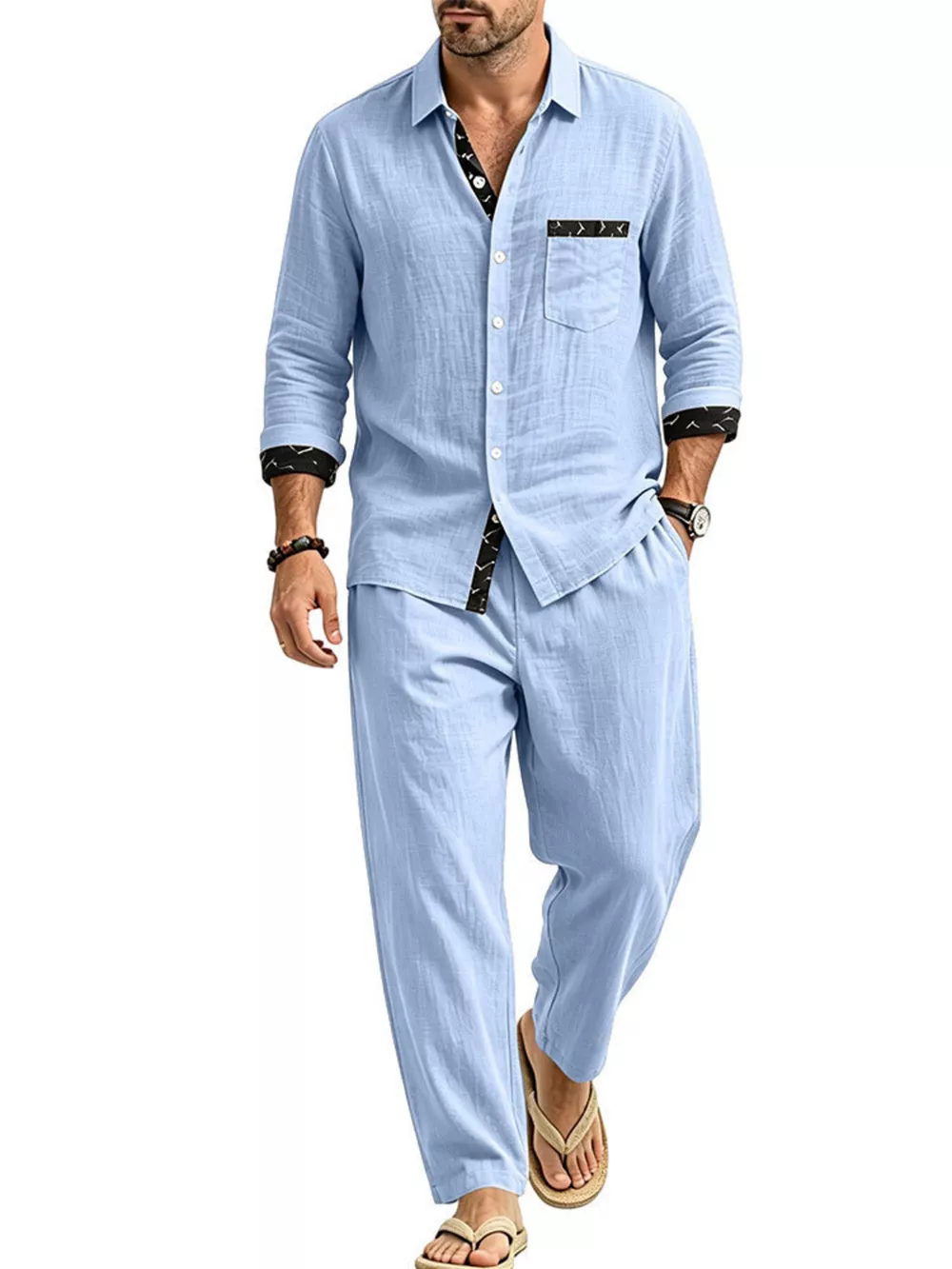 Men's Full Size Casual Button Up Shirt and Pants Two-Piece Set Plus Size, image 2