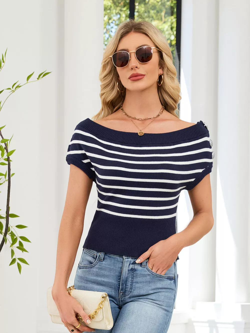 Striped Short Sleeve Sweater, image 3