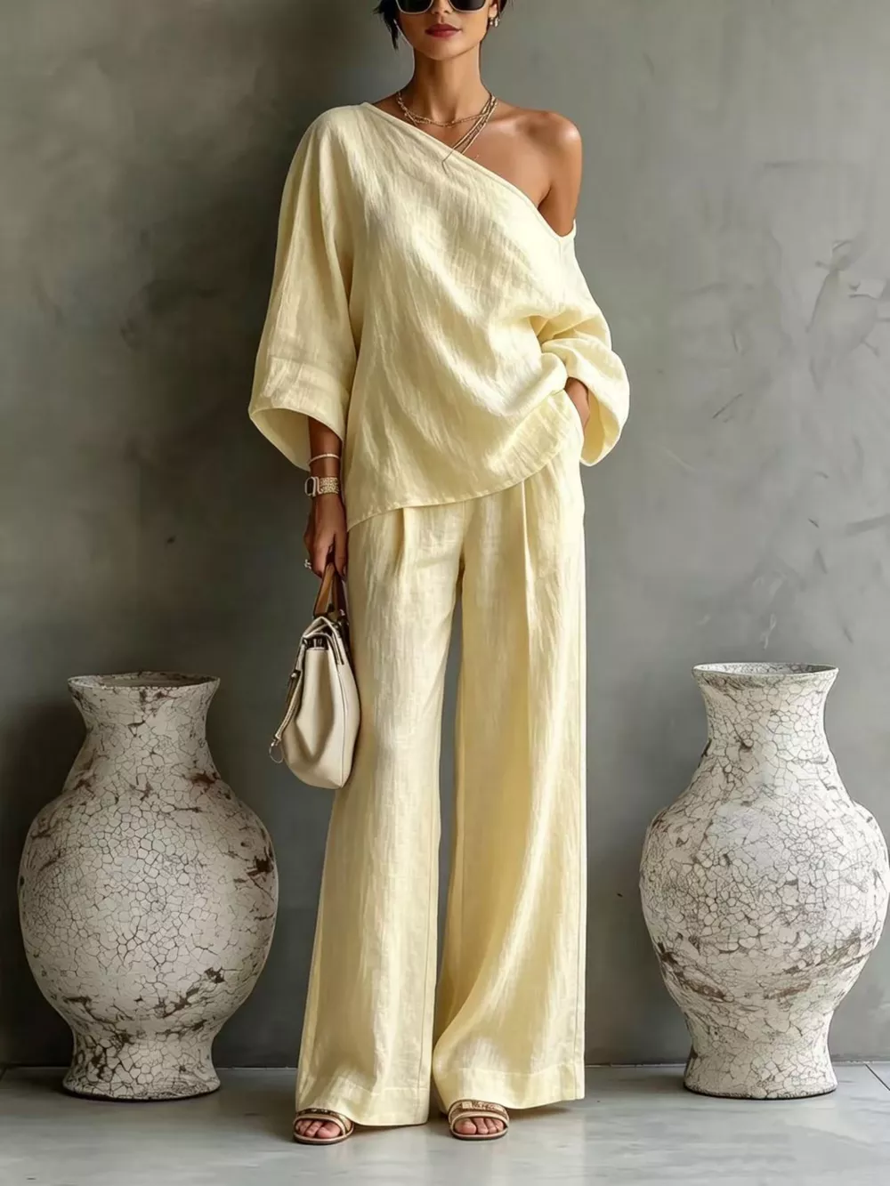 One Shoulder Top and Wide Leg Pants Set, image 11