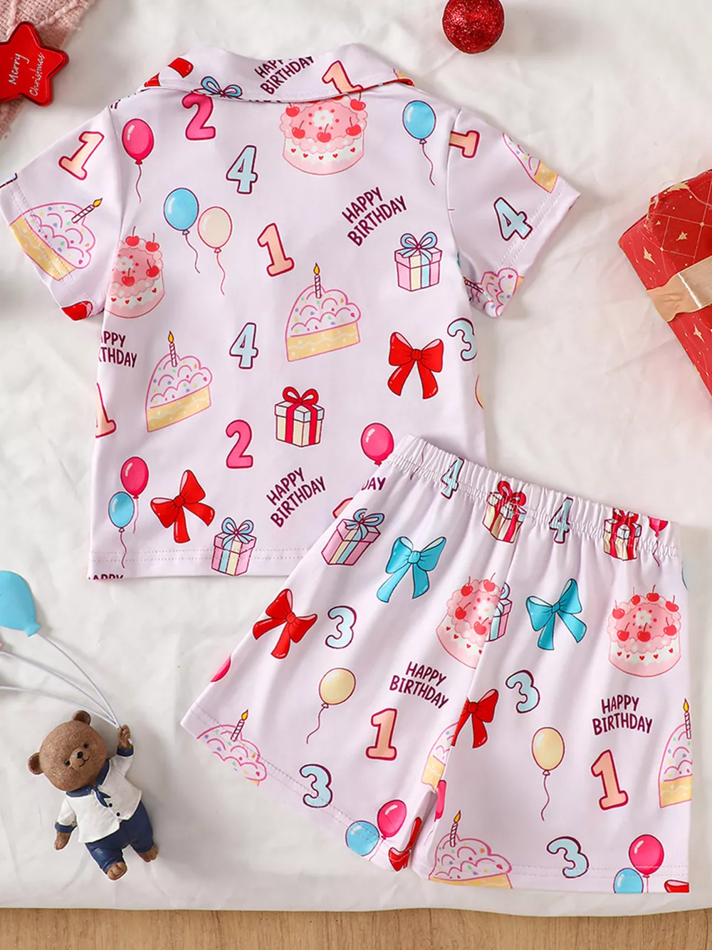 Children's Birthday Cake Print Shirt and Shorts Pajama Set, image 7