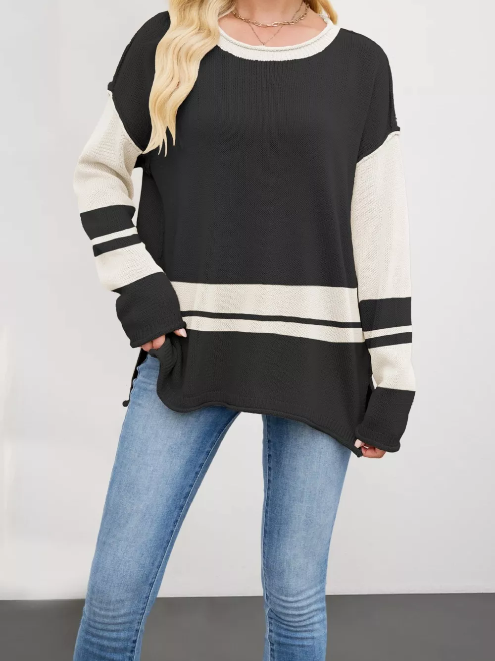Striped Dropped Shoulder Sweater, image 6